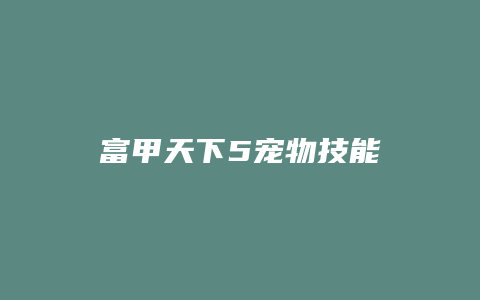 富甲天下5宠物技能