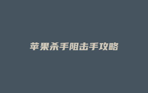 苹果杀手阻击手攻略