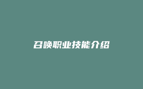 召唤职业技能介绍