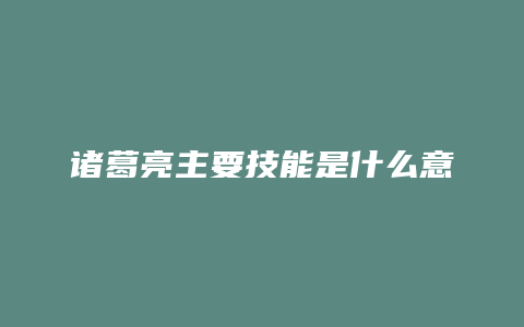 诸葛亮主要技能是什么意思