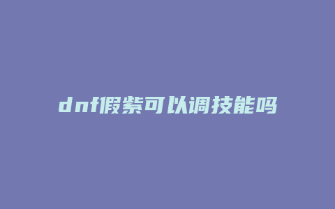 dnf假紫可以调技能吗