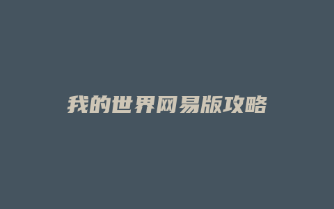我的世界网易版攻略