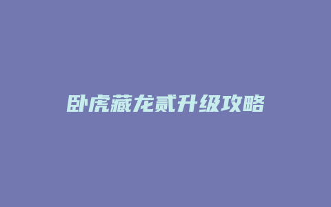 卧虎藏龙贰升级攻略