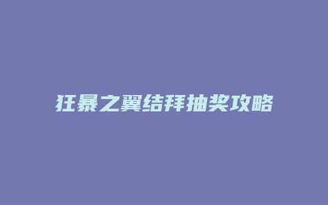 狂暴之翼结拜抽奖攻略