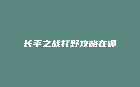长平之战打野攻略在哪