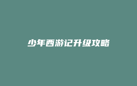 少年西游记升级攻略