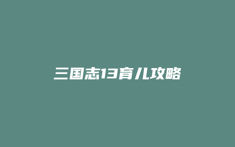 三国志13育儿攻略