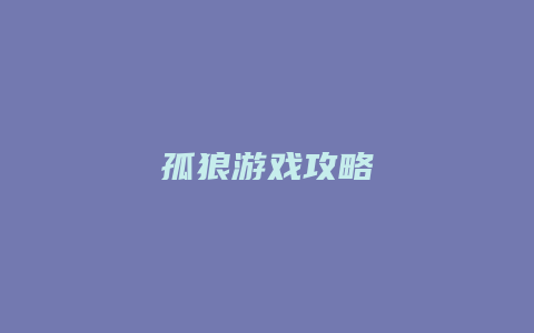 孤狼游戏攻略