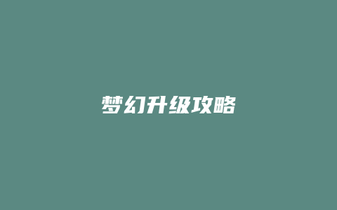 梦幻升级攻略