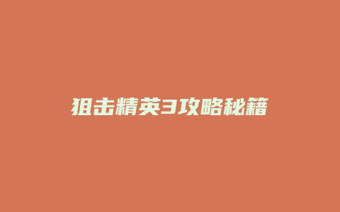 狙击精英3攻略秘籍