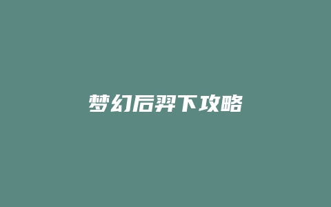 梦幻后羿下攻略